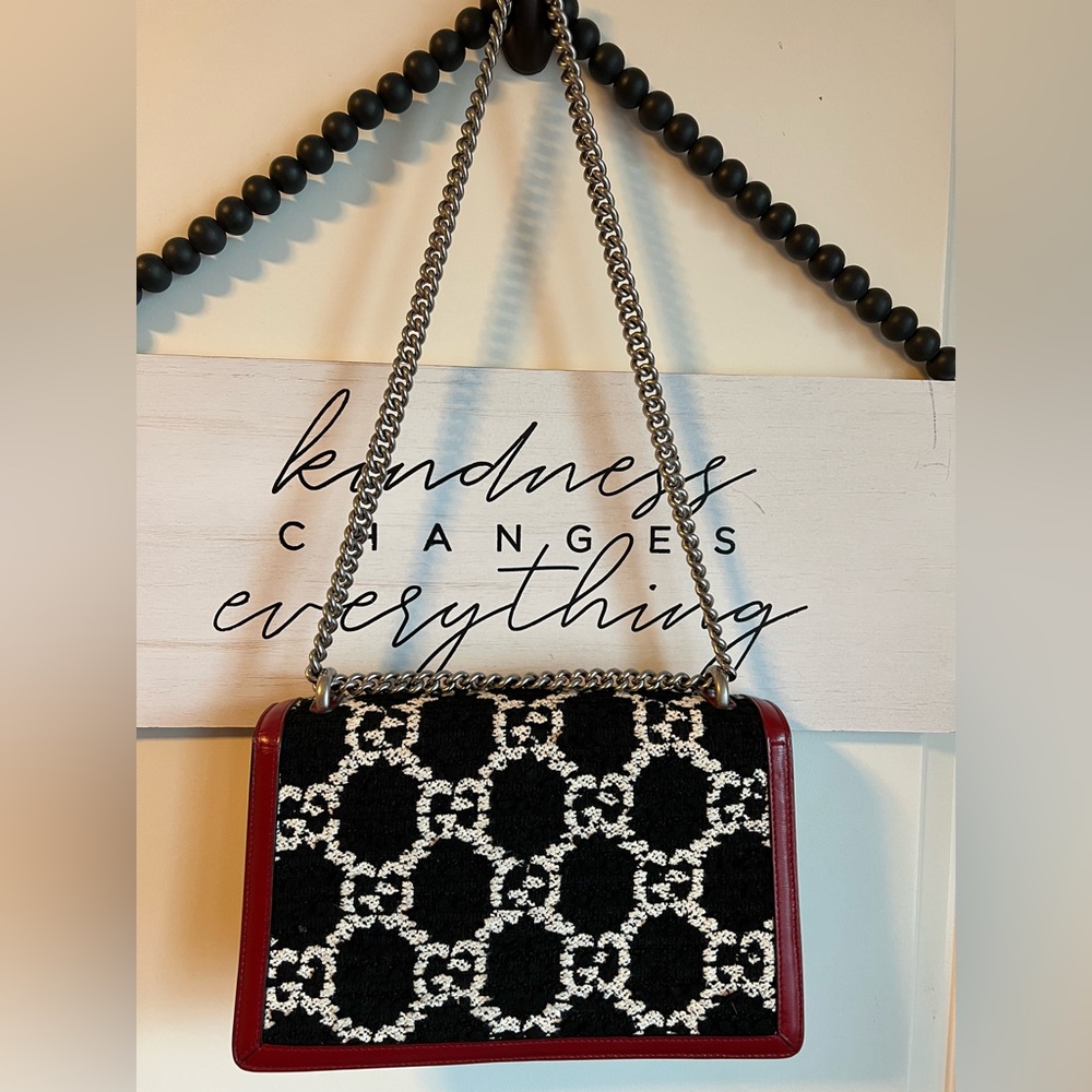 GUCCI Dionysus GG Black White Tweed Red Leather Bag Purse Limited Edition 11 x 7 - Picture 15 of 16